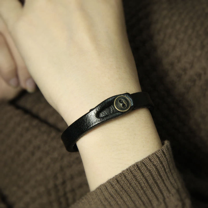 Buddha Stones Vintage Plain Leather Button Buckle Confidence Bracelet - image 3