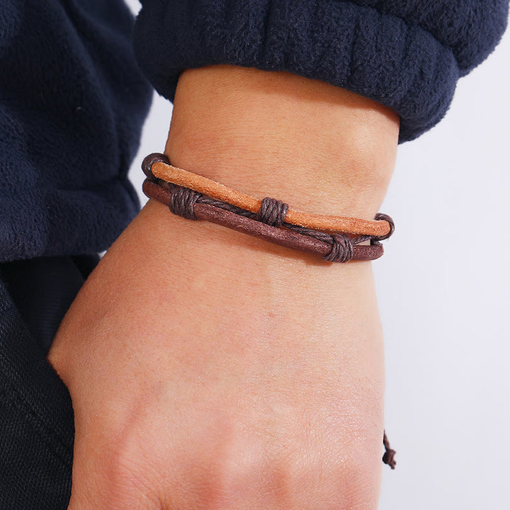 Buddha Stones Vintage Leather Hand-woven Hemp Rope Strength Bracelet - image 4