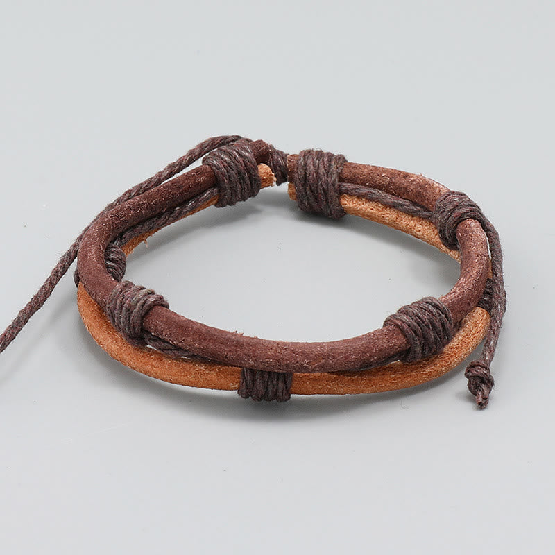 Buddha Stones Vintage Leather Hand-woven Hemp Rope Strength Bracelet - Leather&Hemp Rope(Wrist Circumference: 15-23cm) - image 0