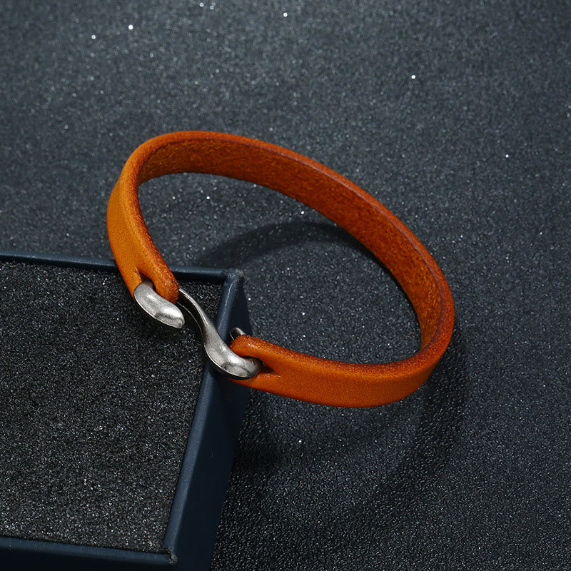 Buddha Stones Vintage Leather Plain Strength Buckle Bracelet - Yellow - 18-20cm - image 0