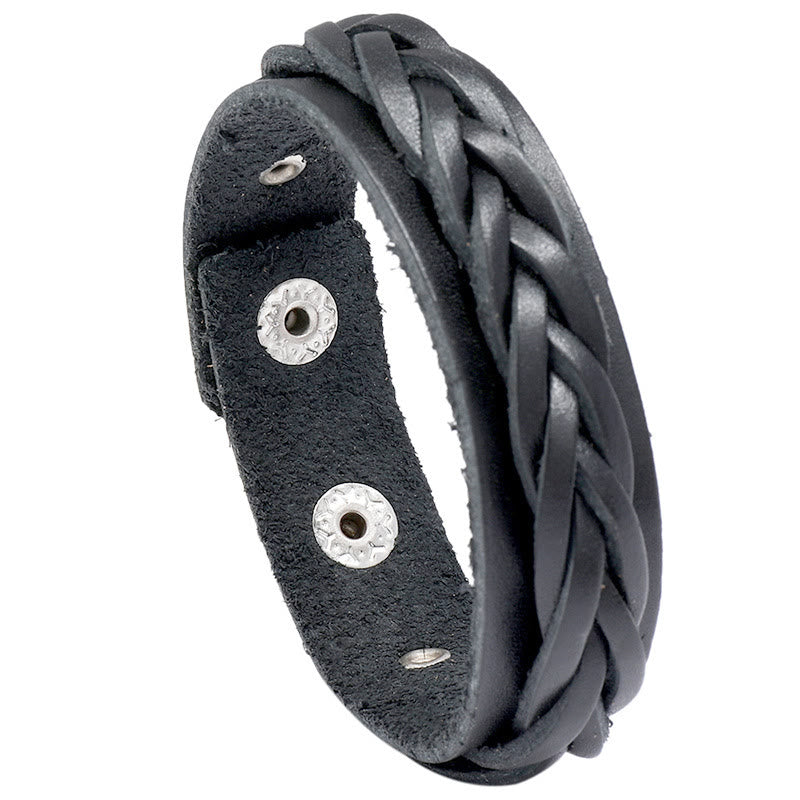 Buddha Stones Vintage Weaving Leather Adjustable Buckle Strengthen Bracelet - Black(Wrist Circumference: 17-19cm) - image 6