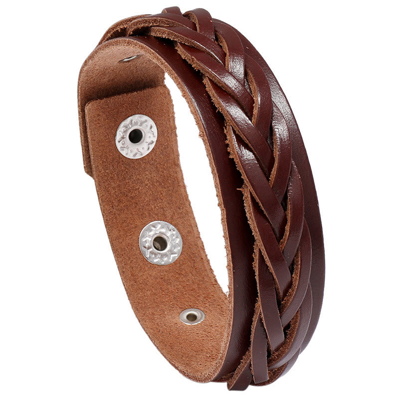 Buddha Stones Vintage Weaving Leather Adjustable Buckle Strengthen Bracelet - Brown(Wrist Circumference: 17-20cm) - image 1