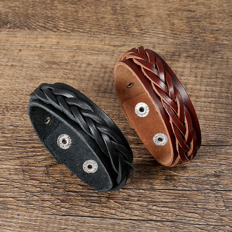 Buddha Stones Vintage Weaving Leather Adjustable Buckle Strengthen Bracelet - image 0