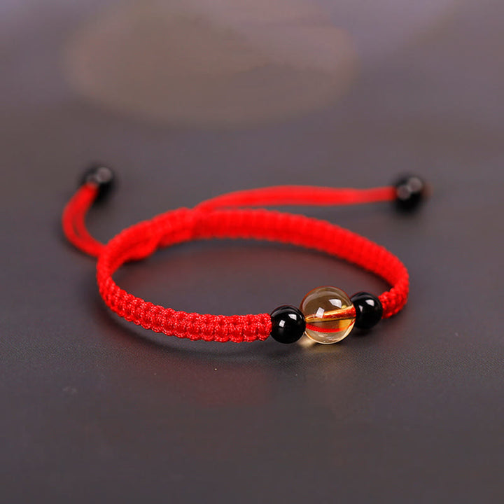 Buddha Stones Handcrafted Citrine Black Obsidian Bead King Kong Knot Peace Knot Luck Rope Bracelet - Red(Wrist Circumference 14-16cm) - Peace Knot - image 1
