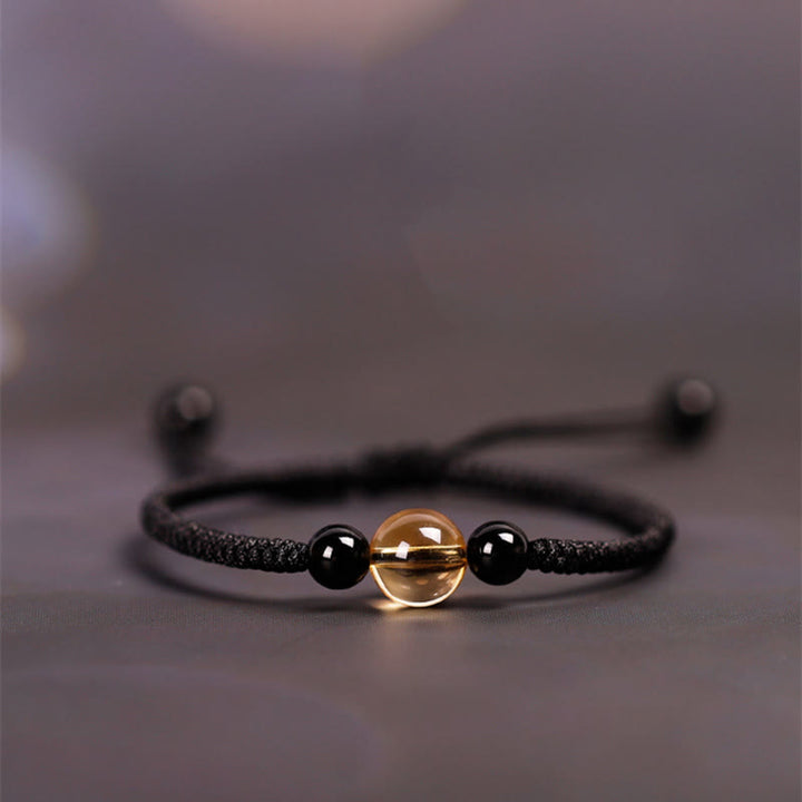 Buddha Stones Handcrafted Citrine Black Obsidian Bead King Kong Knot Peace Knot Luck Rope Bracelet - Black(Wrist Circumference 14-16cm) - King Kong Knot - image 6