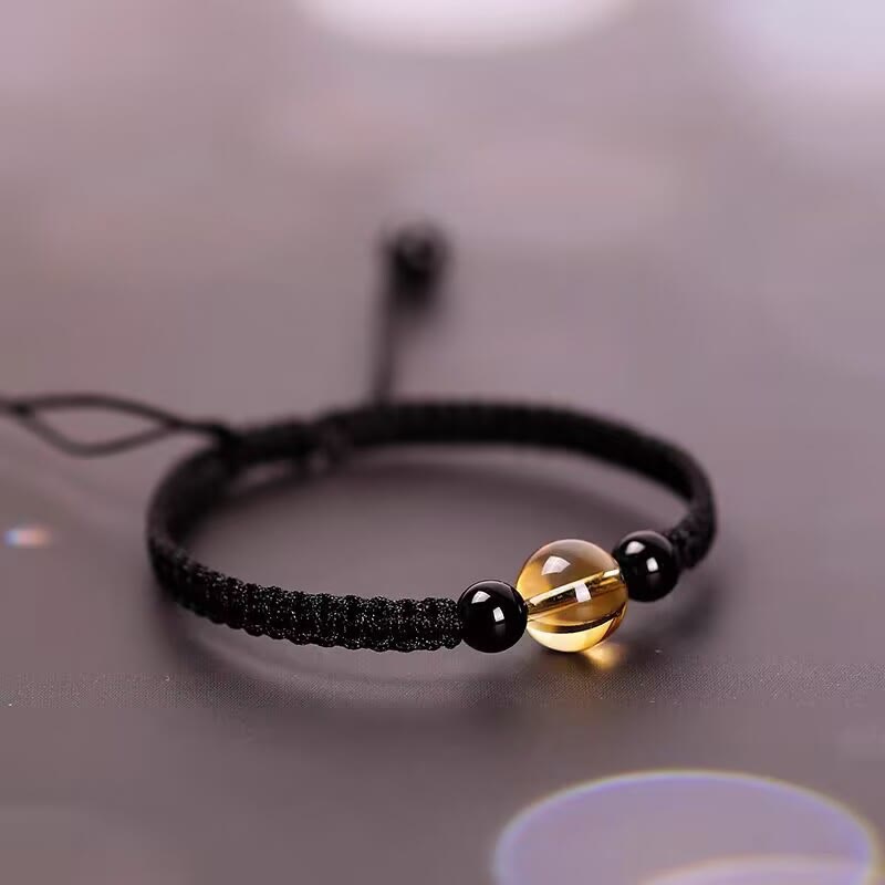 Buddha Stones Handcrafted Citrine Black Obsidian Bead King Kong Knot Peace Knot Luck Rope Bracelet - Black(Wrist Circumference 14-16cm) - Peace Knot - image 9