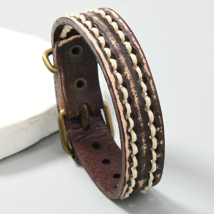 Buddha Stones Vintage Leather Adjustable Buckle Strengthen Bracelet - Brown(Wrist Circumference: 17-20cm) - image 13