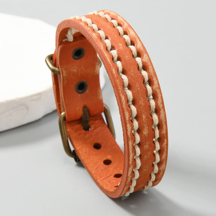 Buddha Stones Vintage Leather Adjustable Buckle Strengthen Bracelet - Orange(Wrist Circumference: 17-20cm) - image 19