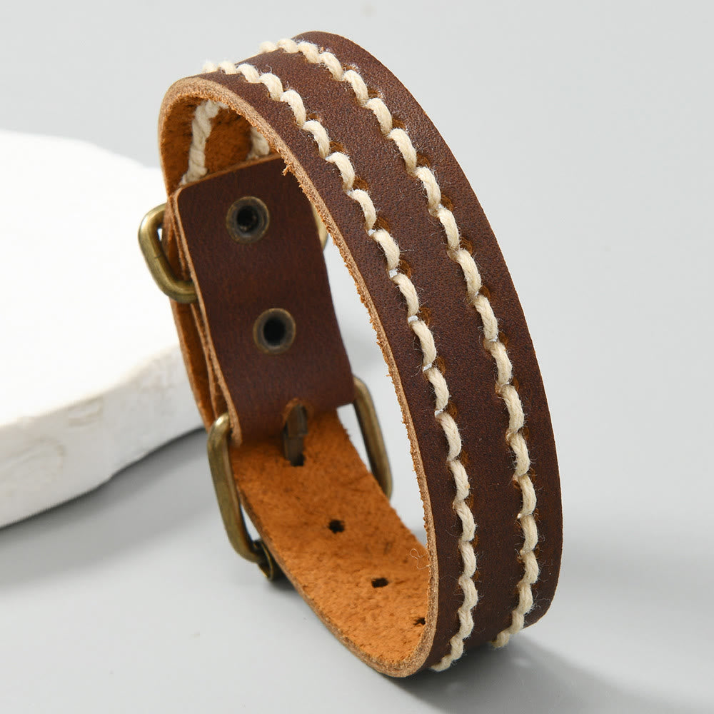 Buddha Stones Vintage Leather Adjustable Buckle Strengthen Bracelet - Reddish Brown(Wrist Circumference: 17-20cm) - image 6