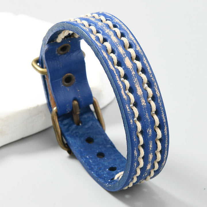 Buddha Stones Vintage Leather Adjustable Buckle Strengthen Bracelet - Light Blue(Wrist Circumference: 17-20cm) - image 8