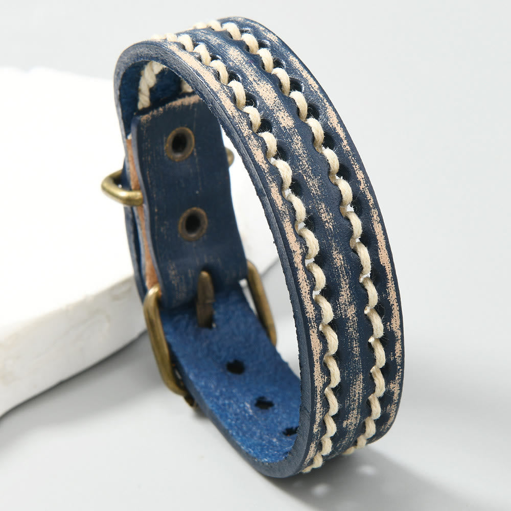 Buddha Stones Vintage Leather Adjustable Buckle Strengthen Bracelet - Dark Blue(Wrist Circumference: 17-20cm) - image 10