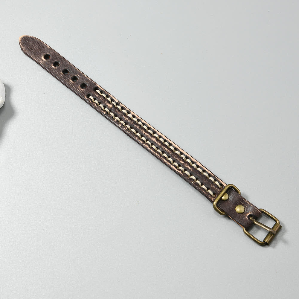 Buddha Stones Vintage Leather Adjustable Buckle Strengthen Bracelet - image 15