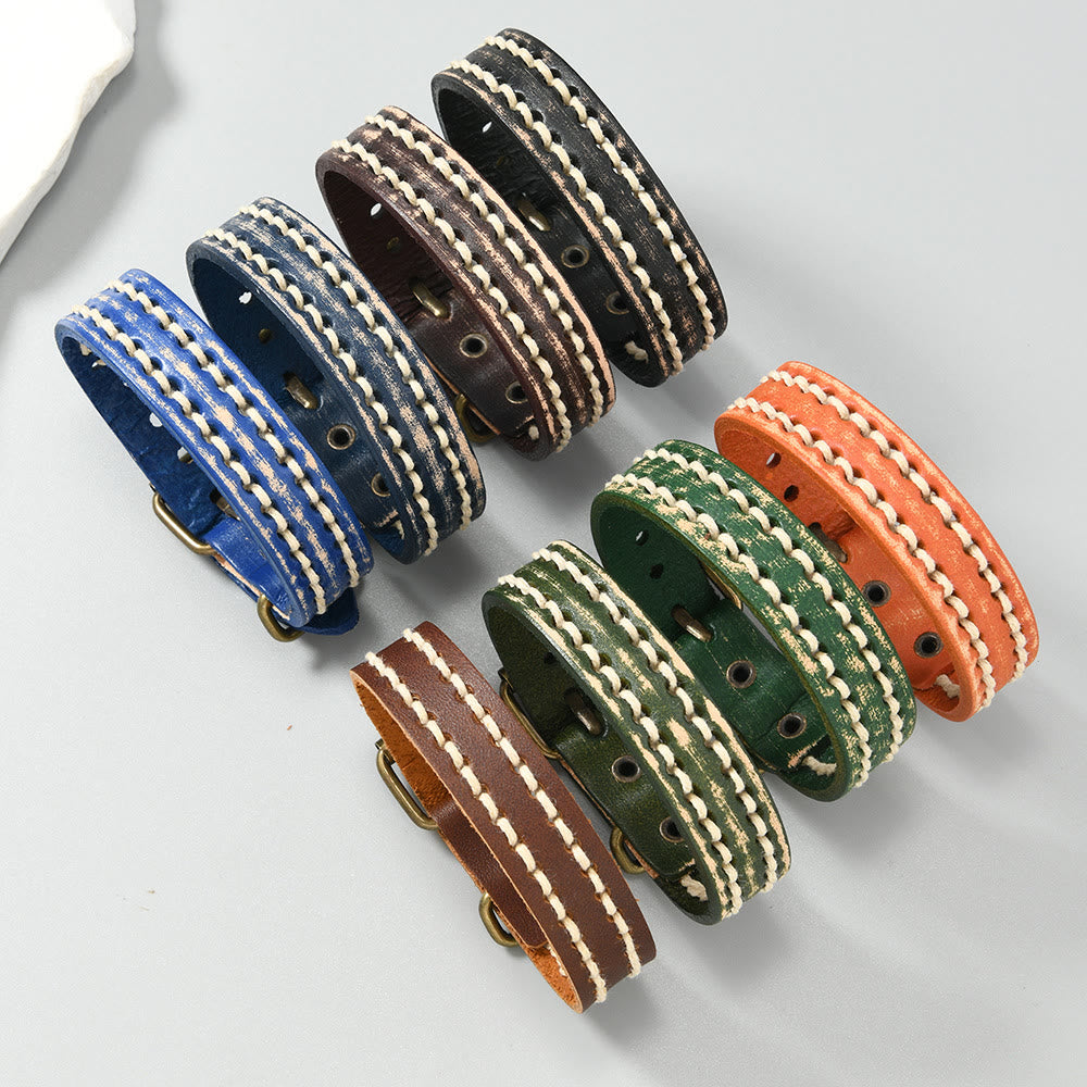 Buddha Stones Vintage Leather Adjustable Buckle Strengthen Bracelet - image 21