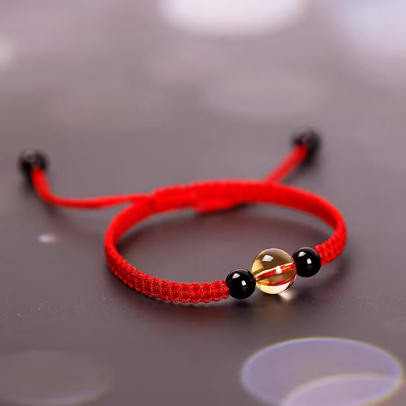 Buddha Stones Handcrafted Citrine Black Obsidian Bead King Kong Knot Peace Knot Luck Rope Bracelet - image 3