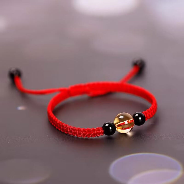 Buddha Stones Handcrafted Citrine Black Obsidian Bead King Kong Knot Peace Knot Luck Rope Bracelet - image 3
