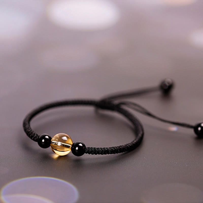 Buddha Stones Handcrafted Citrine Black Obsidian Bead King Kong Knot Peace Knot Luck Rope Bracelet - image 7