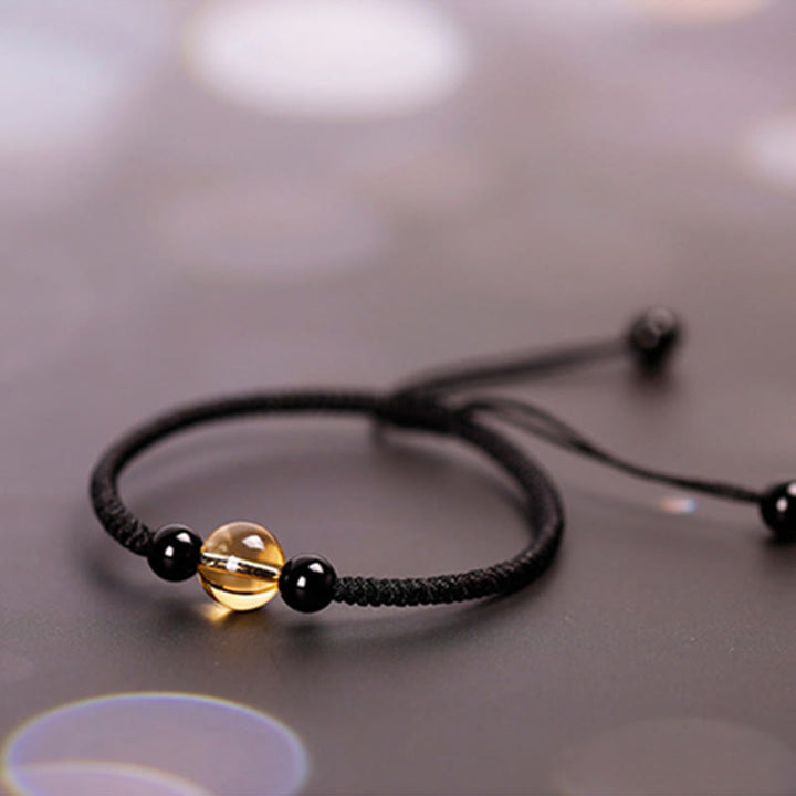 Buddha Stones Handcrafted Citrine Black Obsidian Bead King Kong Knot Peace Knot Luck Rope Bracelet - image 7