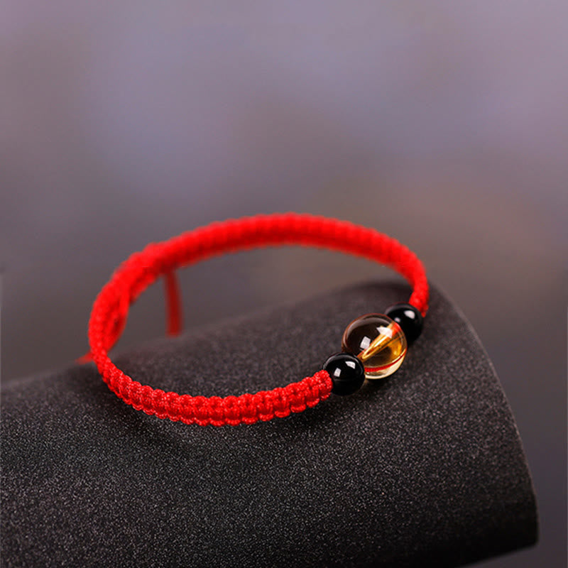 Buddha Stones Handcrafted Citrine Black Obsidian Bead King Kong Knot Peace Knot Luck Rope Bracelet - image 2