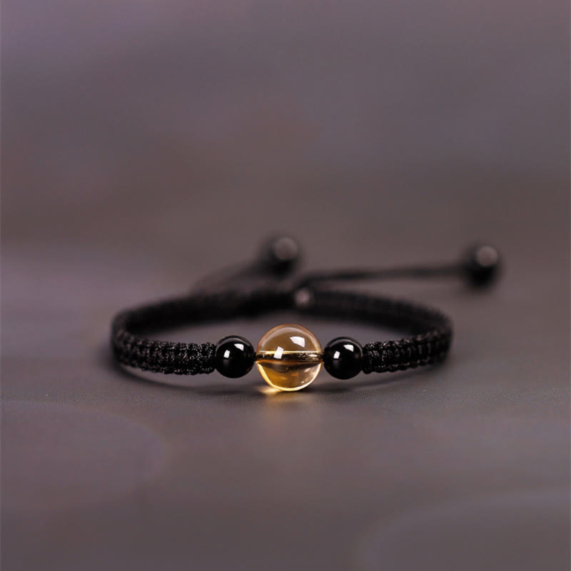 Buddha Stones Handcrafted Citrine Black Obsidian Bead King Kong Knot Peace Knot Luck Rope Bracelet - image 10