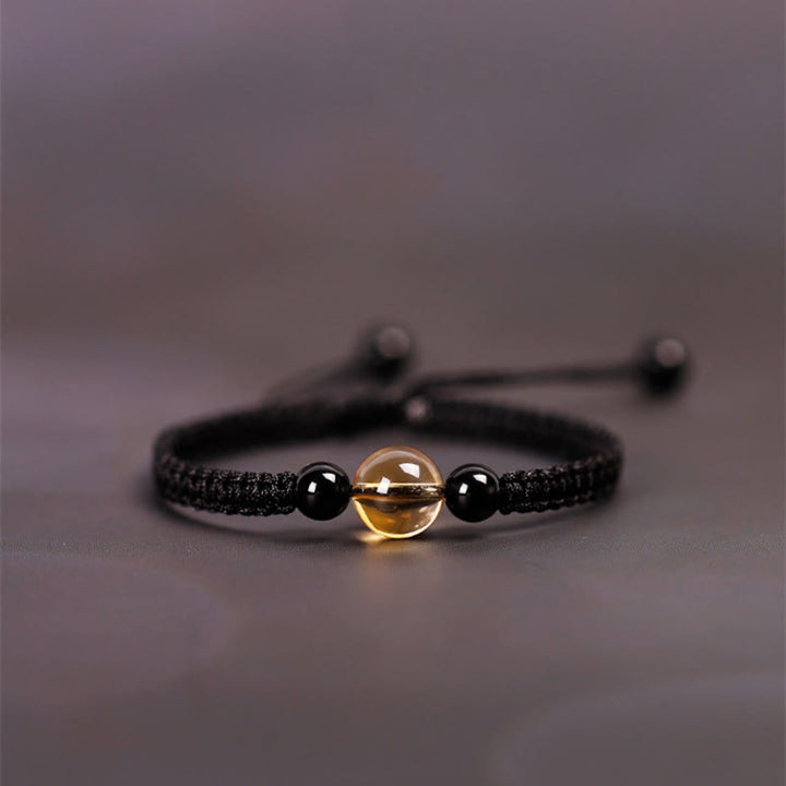 Buddha Stones Handcrafted Citrine Black Obsidian Bead King Kong Knot Peace Knot Luck Rope Bracelet - image 10