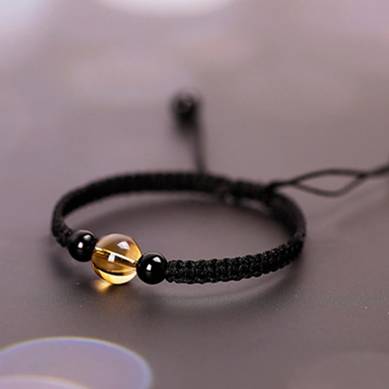 Buddha Stones Handcrafted Citrine Black Obsidian Bead King Kong Knot Peace Knot Luck Rope Bracelet - image 11