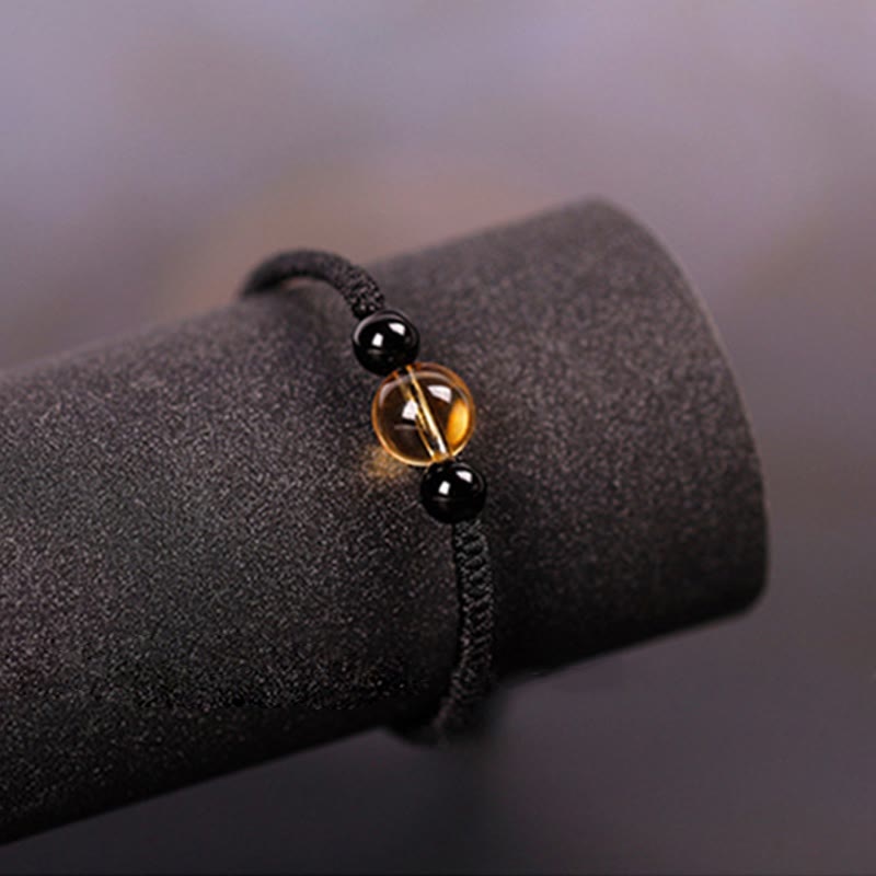Buddha Stones Handcrafted Citrine Black Obsidian Bead King Kong Knot Peace Knot Luck Rope Bracelet - image 8