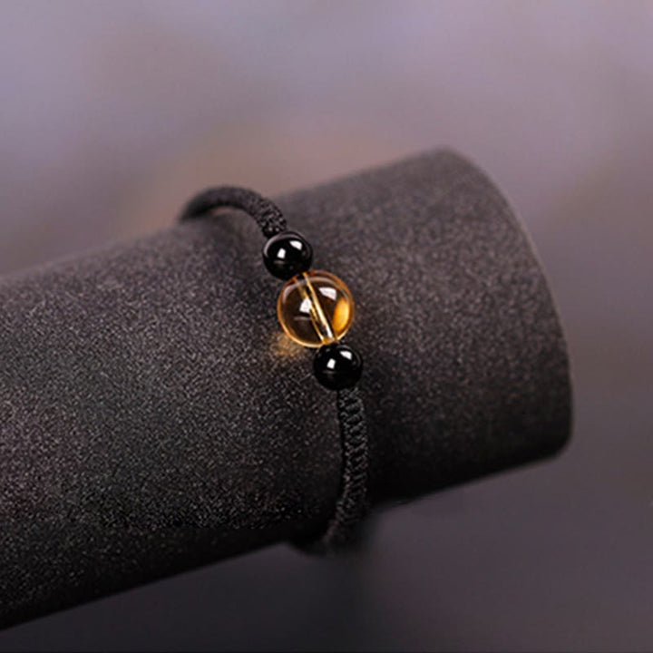Buddha Stones Handcrafted Citrine Black Obsidian Bead King Kong Knot Peace Knot Luck Rope Bracelet - image 8