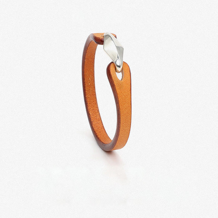 Buddha Stones 925 Sterling Silver Leather Multi-turn Protection Bracelet - Single Circle-16-18cm - Orange & Smooth Buckle - image 11