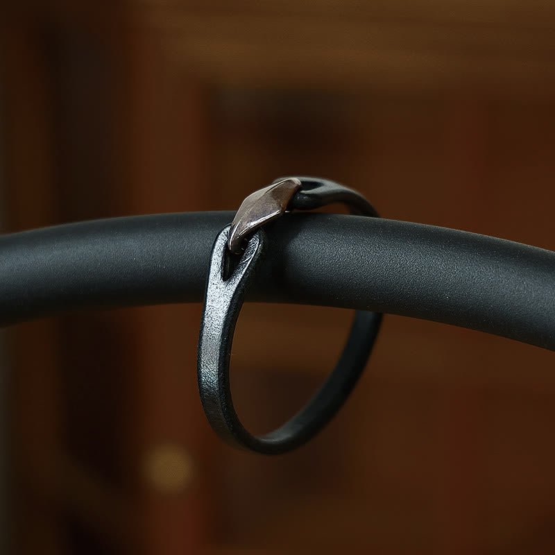 Buddha Stones 925 Sterling Silver Leather Multi-turn Protection Bracelet - Single Circle-16-18cm - Black & Smooth Buckle - image 13