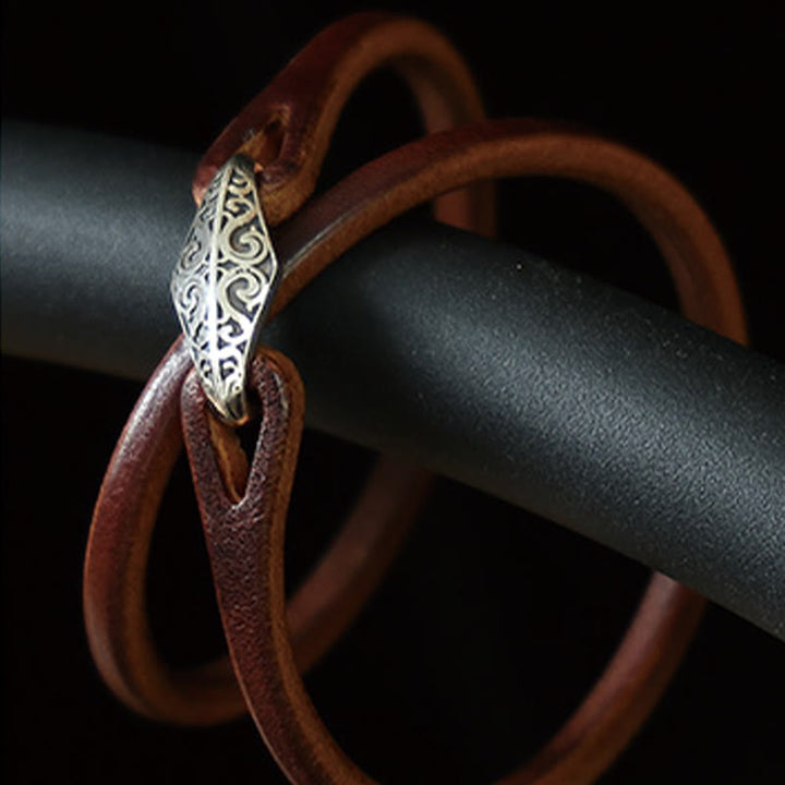 Buddha Stones 925 Sterling Silver Leather Multi-turn Protection Bracelet - image 18