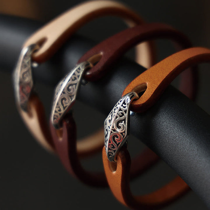 Buddha Stones 925 Sterling Silver Leather Multi-turn Protection Bracelet - image 16
