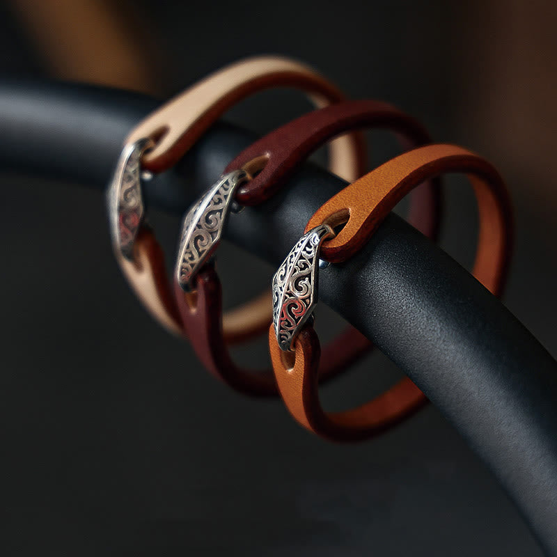 Buddha Stones 925 Sterling Silver Leather Multi-turn Protection Bracelet - image 0
