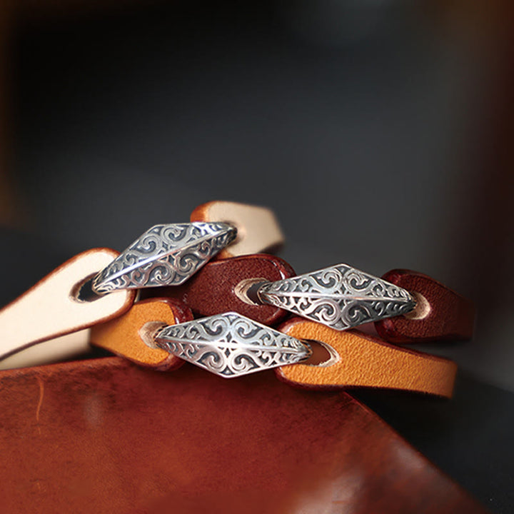 Buddha Stones 925 Sterling Silver Leather Multi-turn Protection Bracelet - image 15