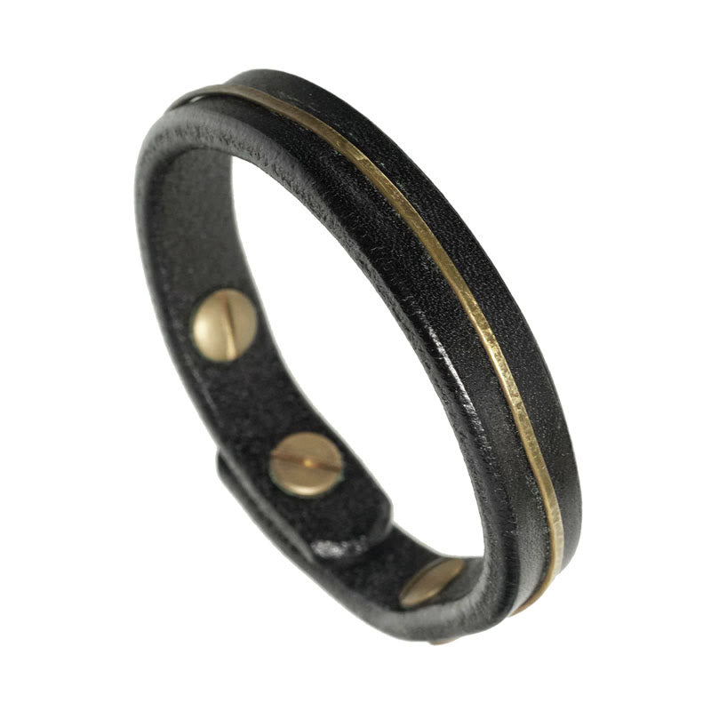 Buddha Stones Vintage Leather Copper Brass Wire Healing Bangle Bracelet - image 13