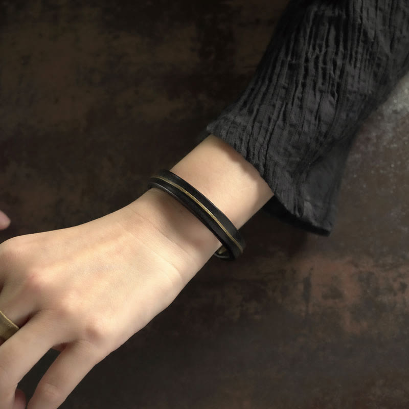 Buddha Stones Vintage Leather Copper Brass Wire Healing Bangle Bracelet - image 15