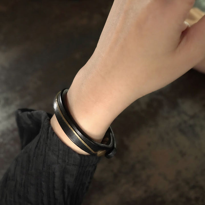 Buddha Stones Vintage Leather Copper Brass Wire Healing Bangle Bracelet - image 14