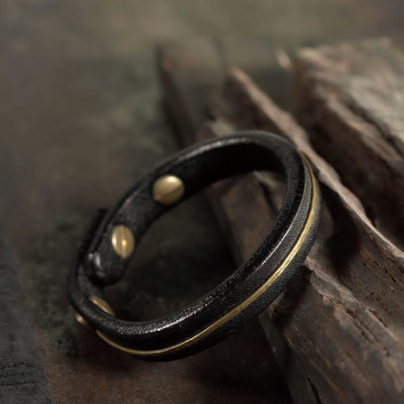 Buddha Stones Vintage Leather Copper Brass Wire Healing Bangle Bracelet - image 11