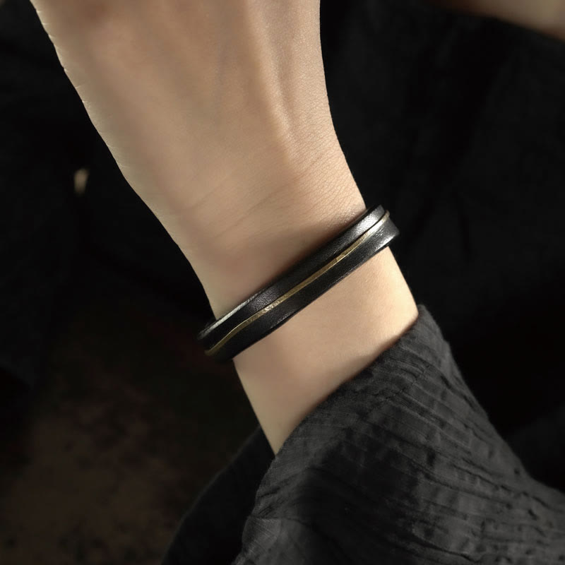 Buddha Stones Vintage Leather Copper Brass Wire Healing Bangle Bracelet - image 16