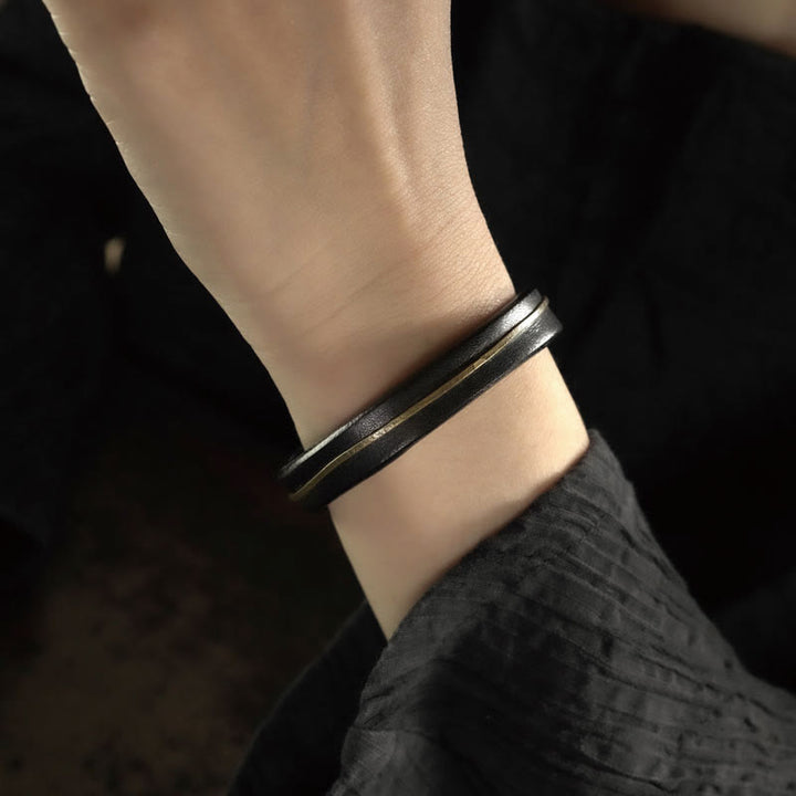 Buddha Stones Vintage Leather Copper Brass Wire Healing Bangle Bracelet - image 16
