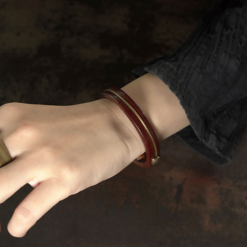Buddha Stones Vintage Leather Copper Brass Wire Healing Bangle Bracelet - image 9
