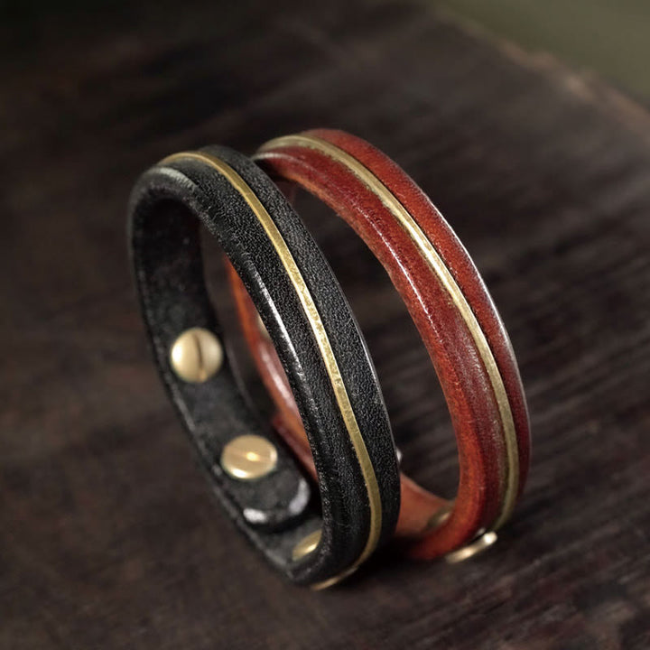 Buddha Stones Vintage Leather Copper Brass Wire Healing Bangle Bracelet - image 20