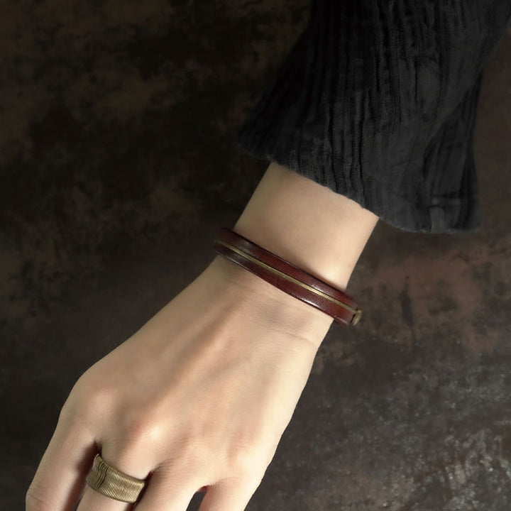Buddha Stones Vintage Leather Copper Brass Wire Healing Bangle Bracelet - image 4
