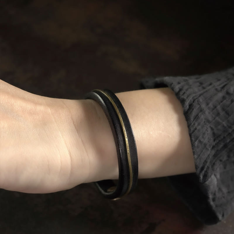 Buddha Stones Vintage Leather Copper Brass Wire Healing Bangle Bracelet - image 18