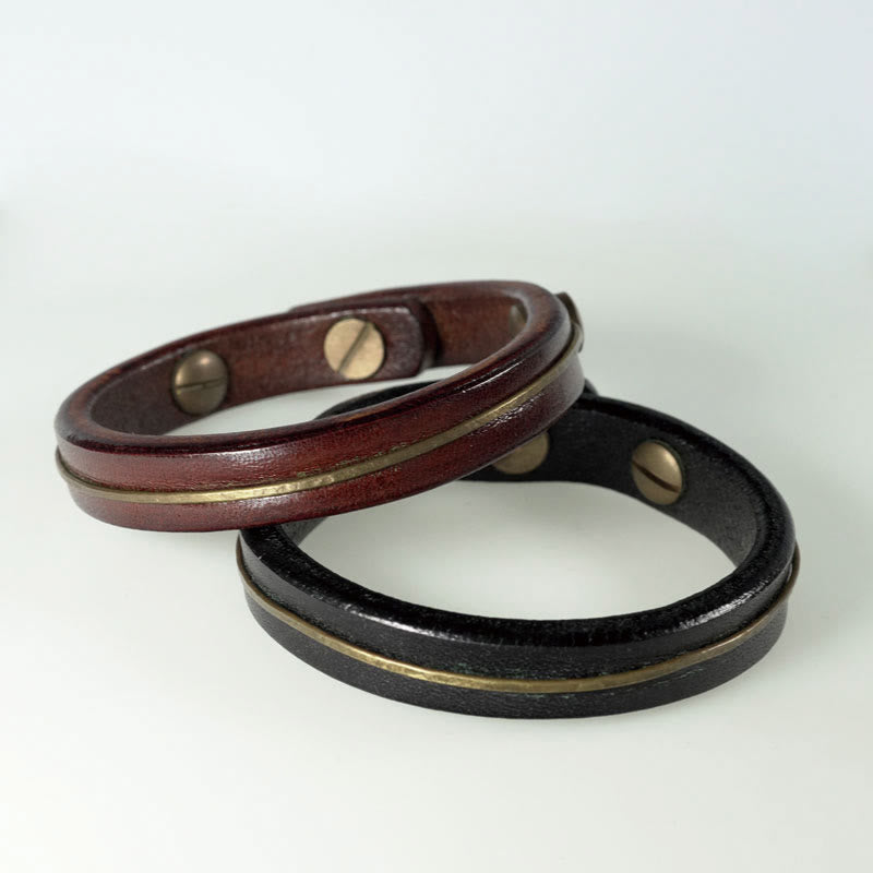 Buddha Stones Vintage Leather Copper Brass Wire Healing Bangle Bracelet - image 21