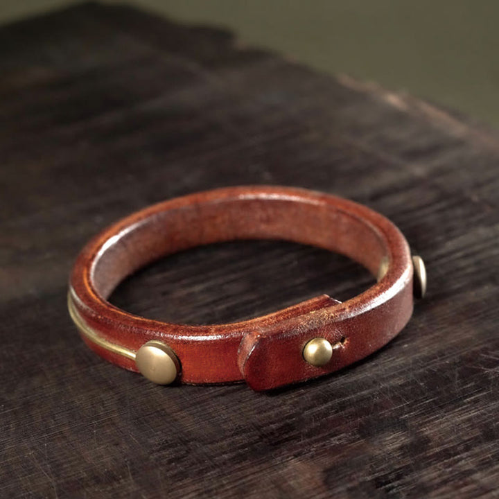 Buddha Stones Vintage Leather Copper Brass Wire Healing Bangle Bracelet - image 2