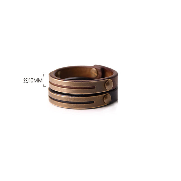 Buddha Stones Vintage Leather Copper Brass Balance Bangle Bracelet - image 2