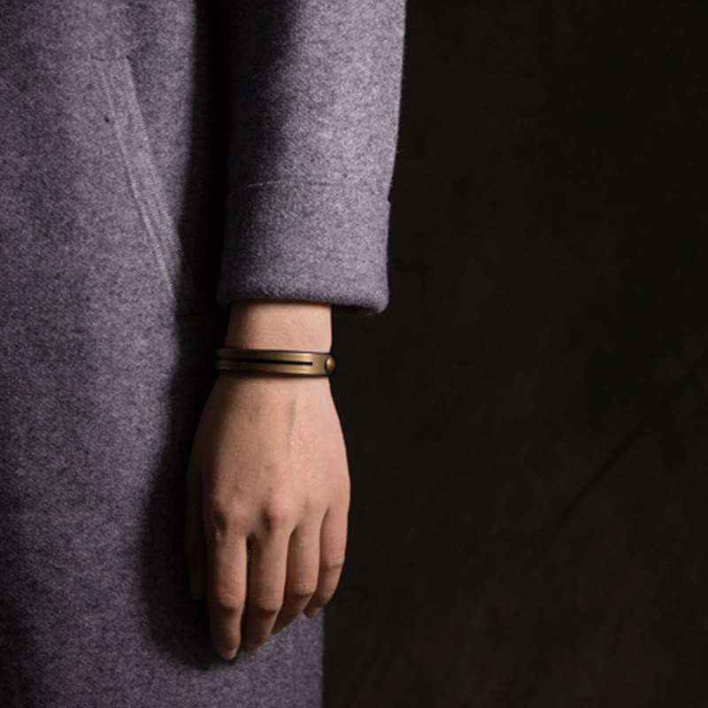 Buddha Stones Vintage Leather Copper Brass Balance Bangle Bracelet - image 11