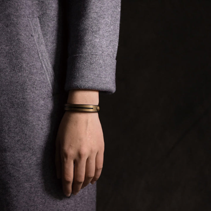 Buddha Stones Vintage Leather Copper Brass Balance Bangle Bracelet - image 11