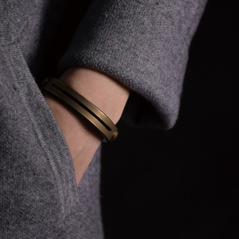 Buddha Stones Vintage Leather Copper Brass Balance Bangle Bracelet - image 8