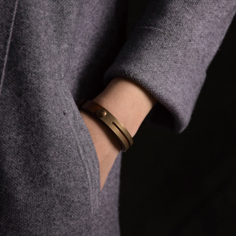 Buddha Stones Vintage Leather Copper Brass Balance Bangle Bracelet - image 9